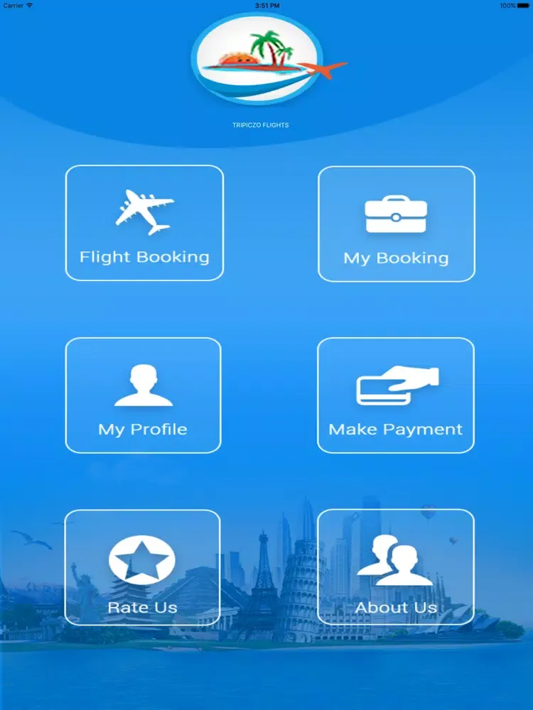 Tangkapan layar Tripiczo Flights iPad 