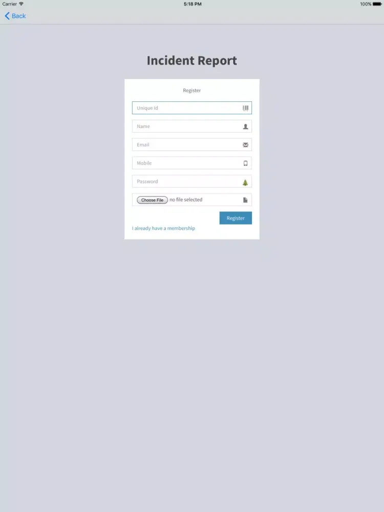ภาพหน้าจอของ Incident Report Ministry of Justice Khorfakan iPad 