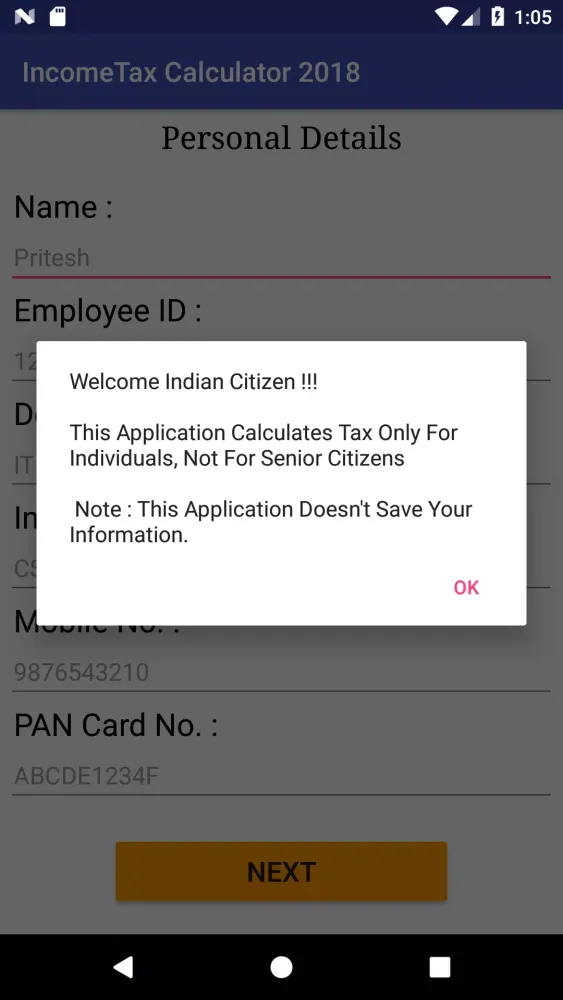 Tangkapan layar Income Tax Calculator (2018) |