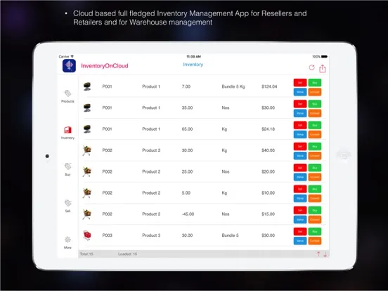 Ảnh chụp màn hình của InventoryOnCloud :  Retailer iPad 