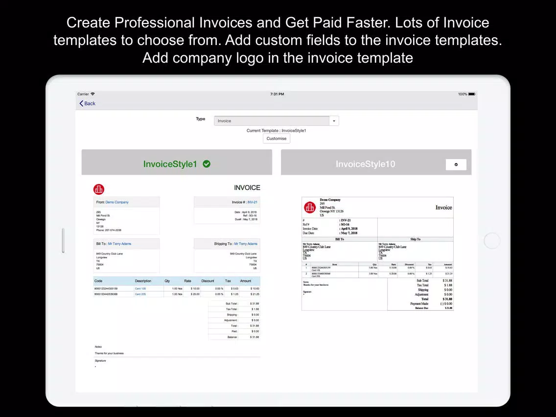 Скриншоты Kite Invoice Inventory Quotes iPad 
