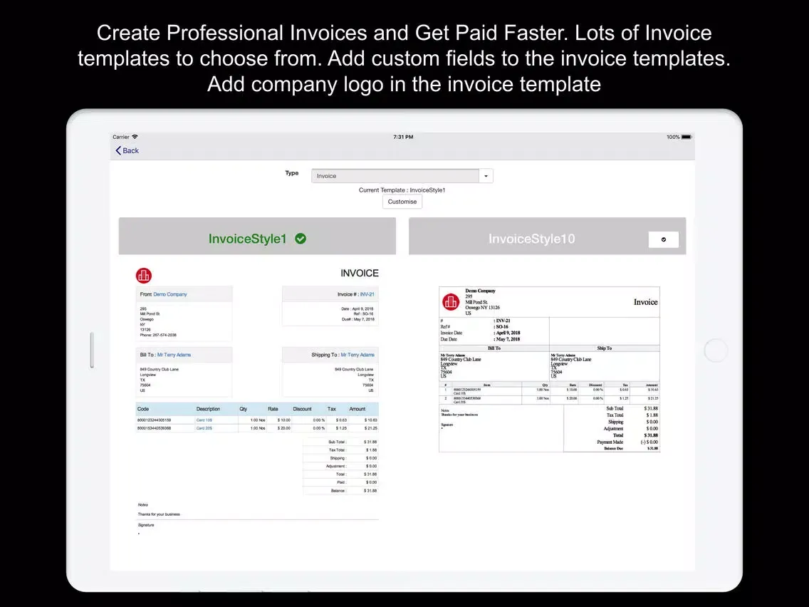 تصاویر Kite Invoice Inventory Quotes iPad 