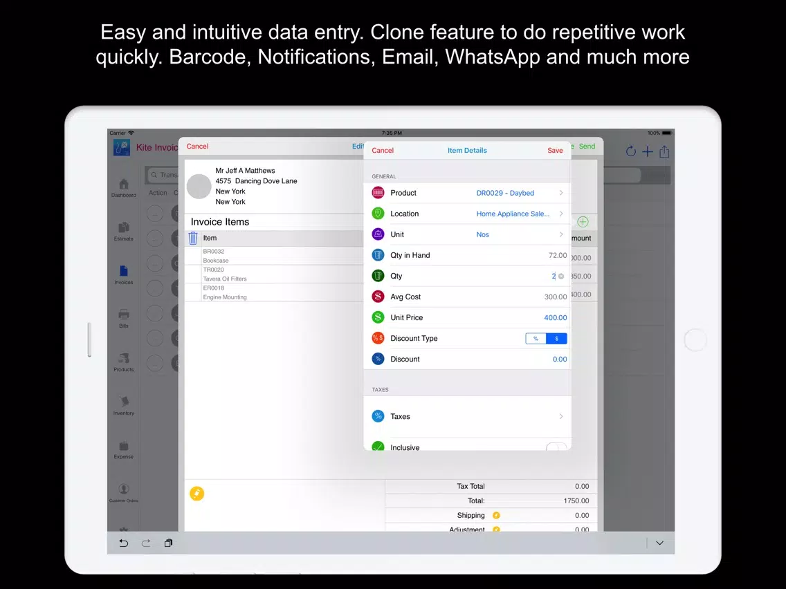 Скриншоты Kite Invoice Inventory Quotes iPad 