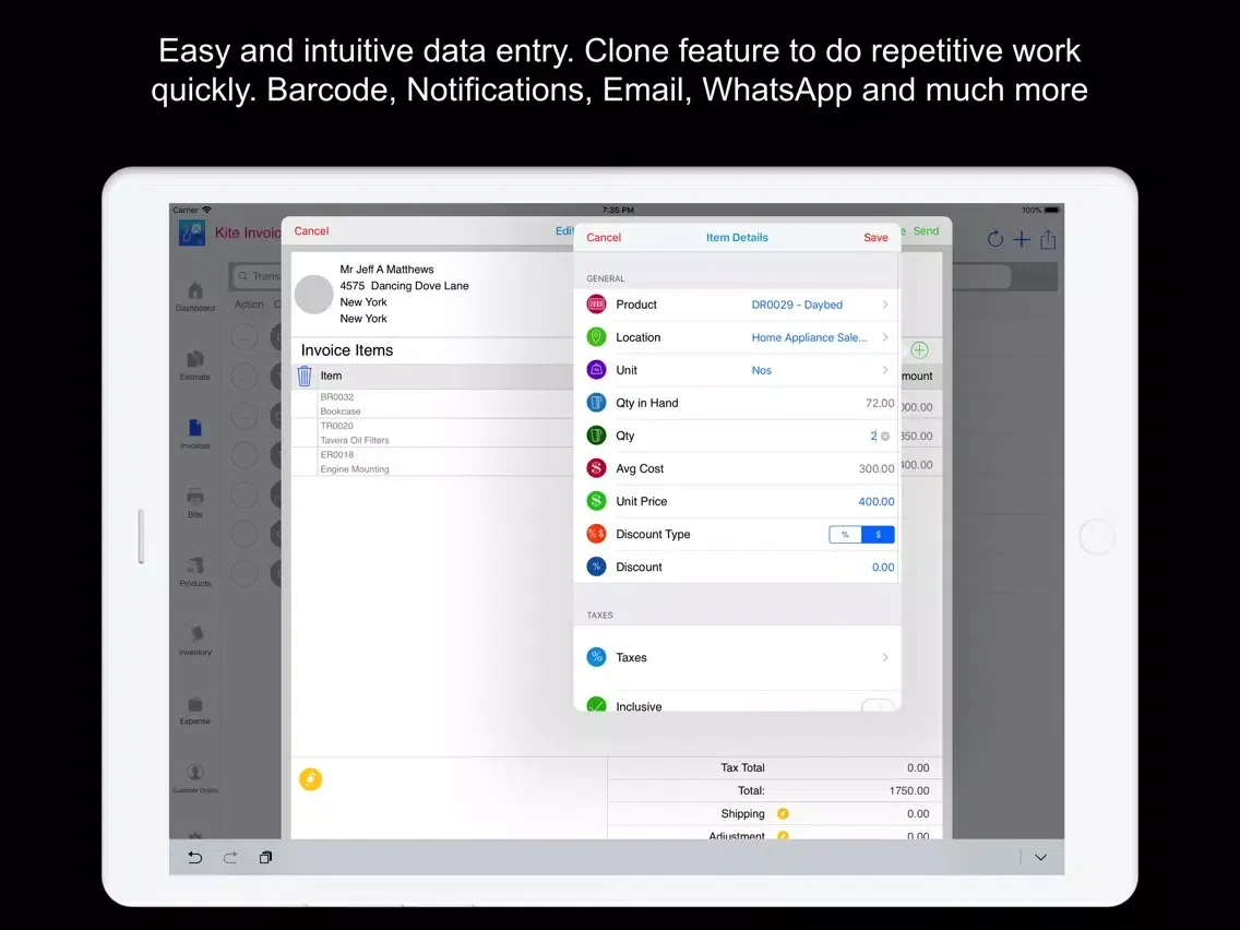 تصاویر Kite Invoice Inventory Quotes iPad 