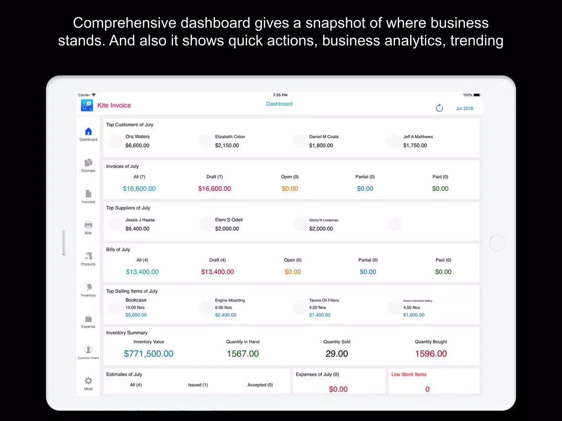 Скриншоты Kite Invoice Inventory Quotes iPad 