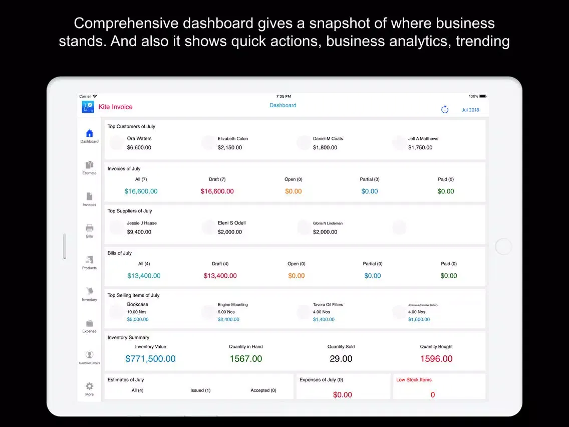 تصاویر Kite Invoice Inventory Quotes iPad 