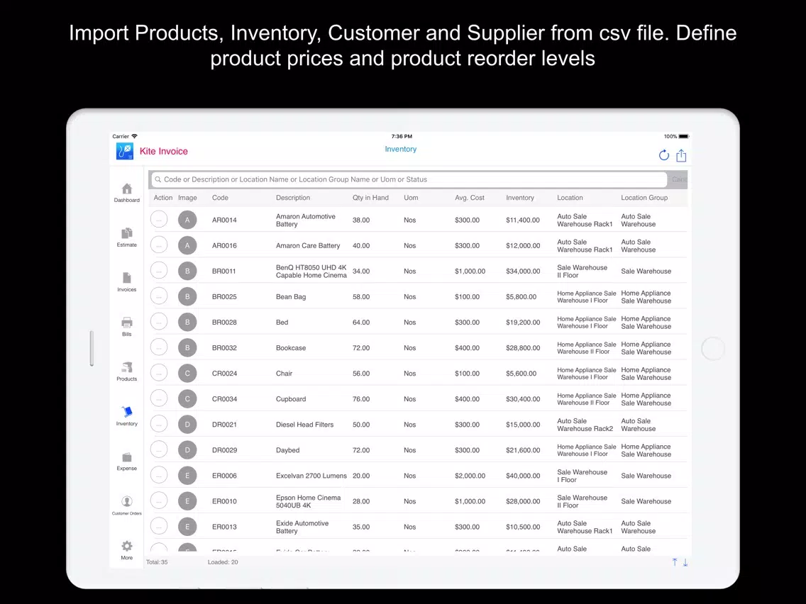 Скриншоты Kite Invoice Inventory Quotes iPad 
