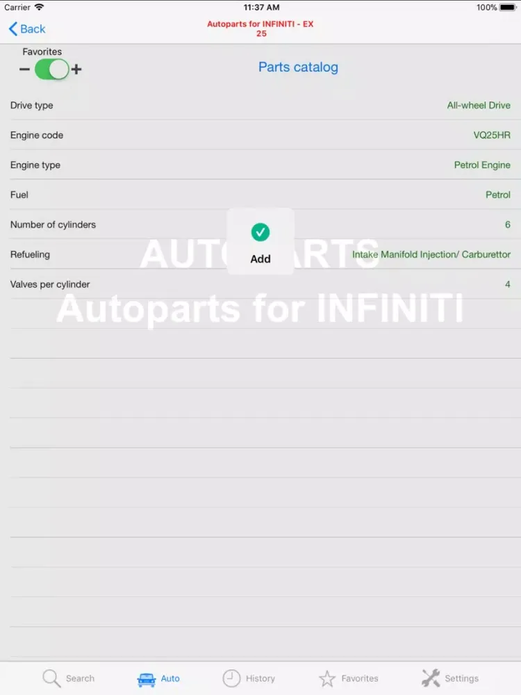 Скриншоты Autoparts for Infiniti iPad 