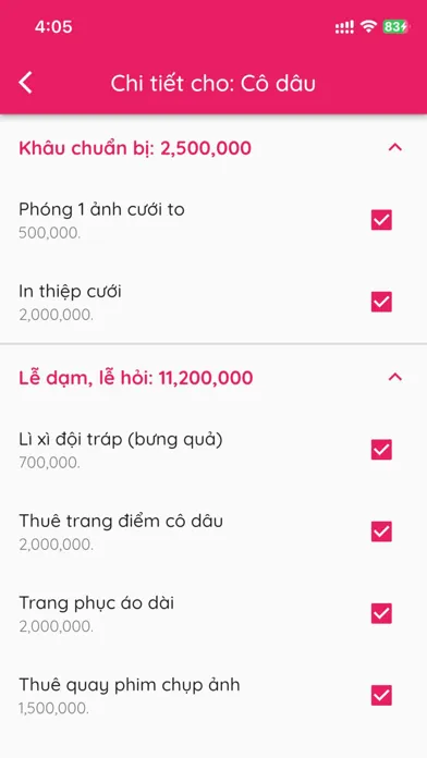 Capturas de pantalla de Chi phí cưới hỏi
