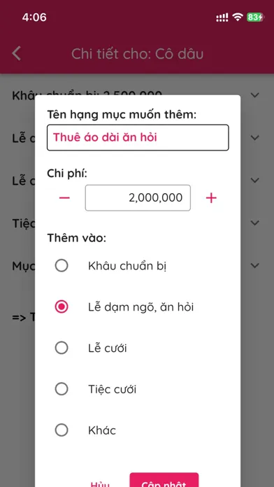 Capturas de pantalla de Chi phí cưới hỏi