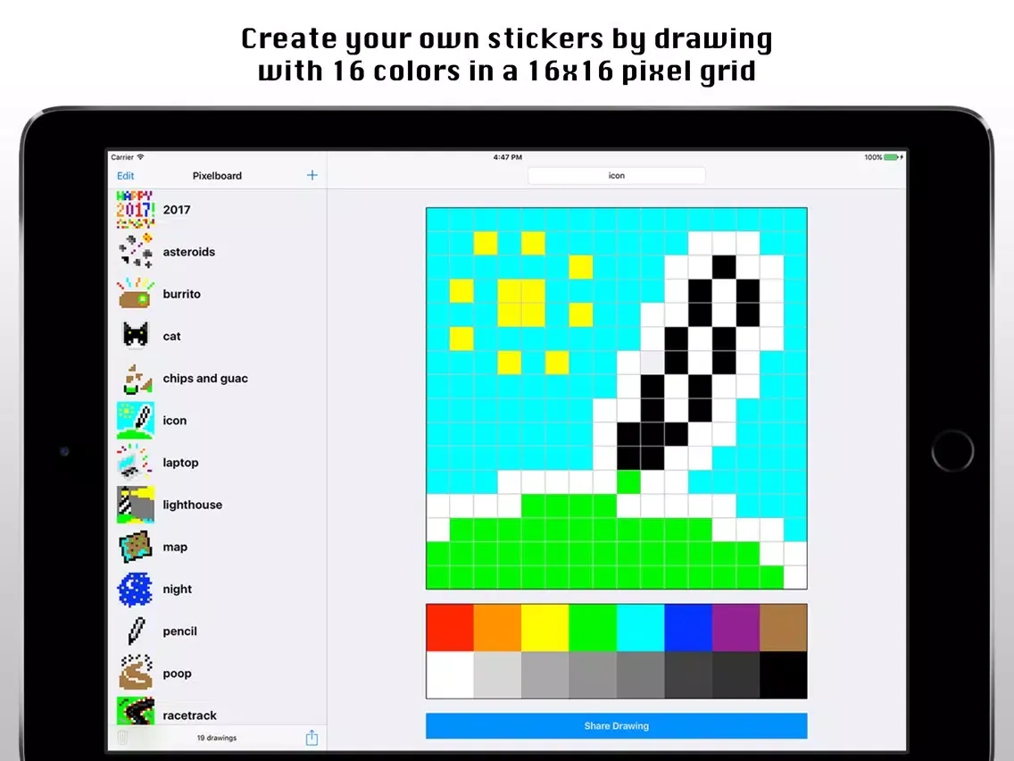 Capturas de tela do Pixelboard Sticker Maker iPad 