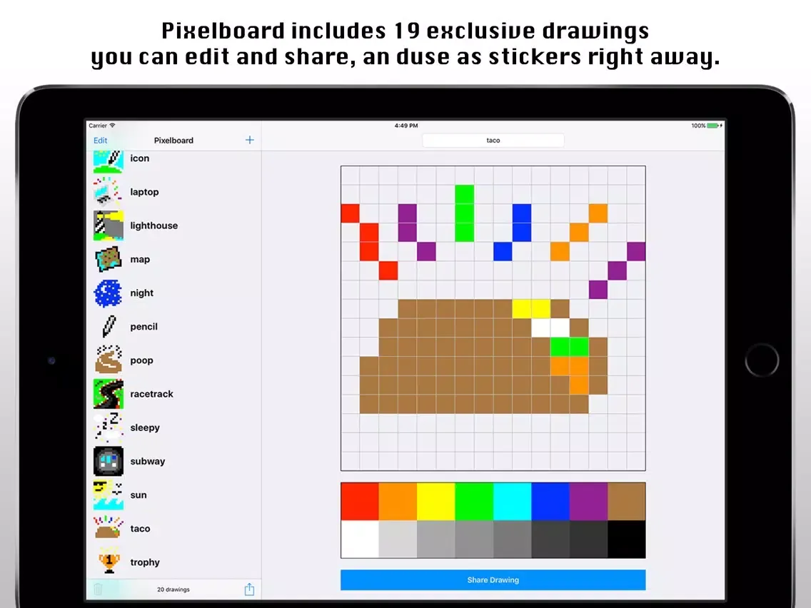 Capturas de tela do Pixelboard Sticker Maker iPad 
