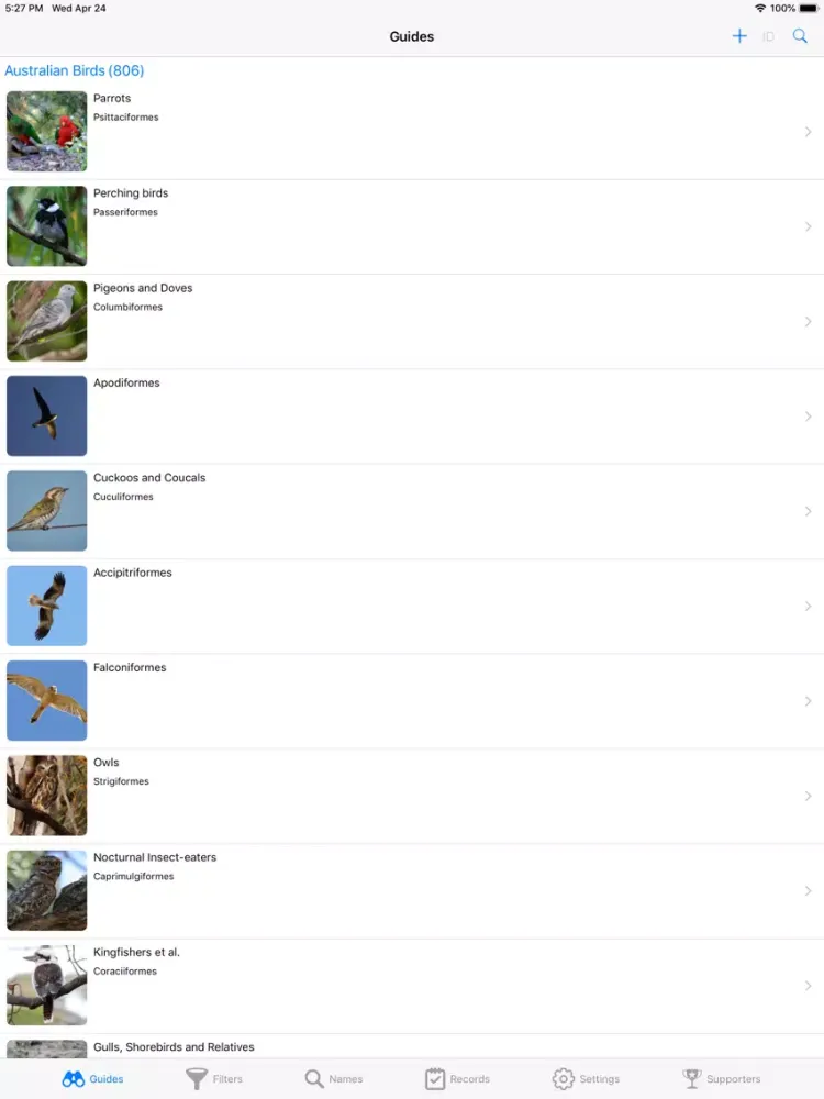 Ảnh chụp màn hình của Aust. Birds iPad 