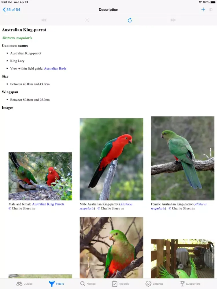 Ảnh chụp màn hình của Aust. Birds iPad 