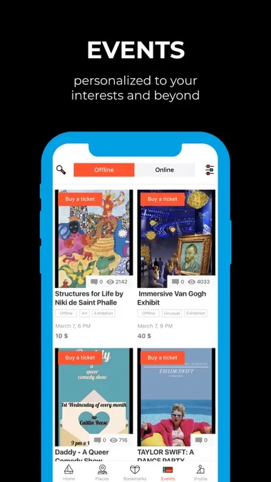 Tangkapan layar Kaver: Events, Places, Tickets
