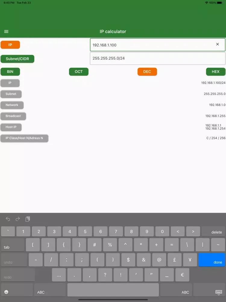 Easy Network calculator iPad  Screenshots