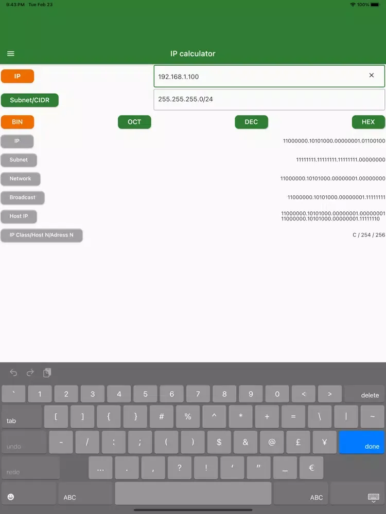 Easy Network calculator iPad  Screenshots