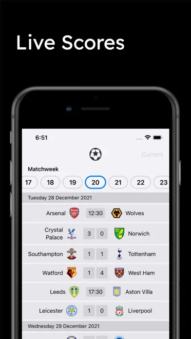 Scores for Premier League Screenshots