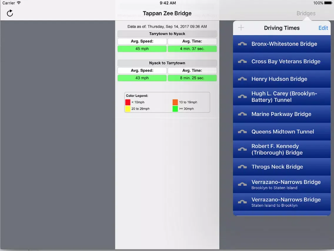 Tangkapan layar MTA Drive Time iPad 