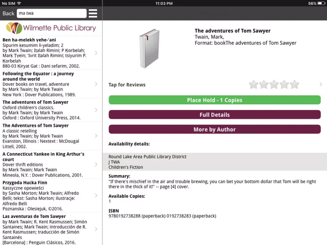 Screenshot di Wilmette Public Library iPad 