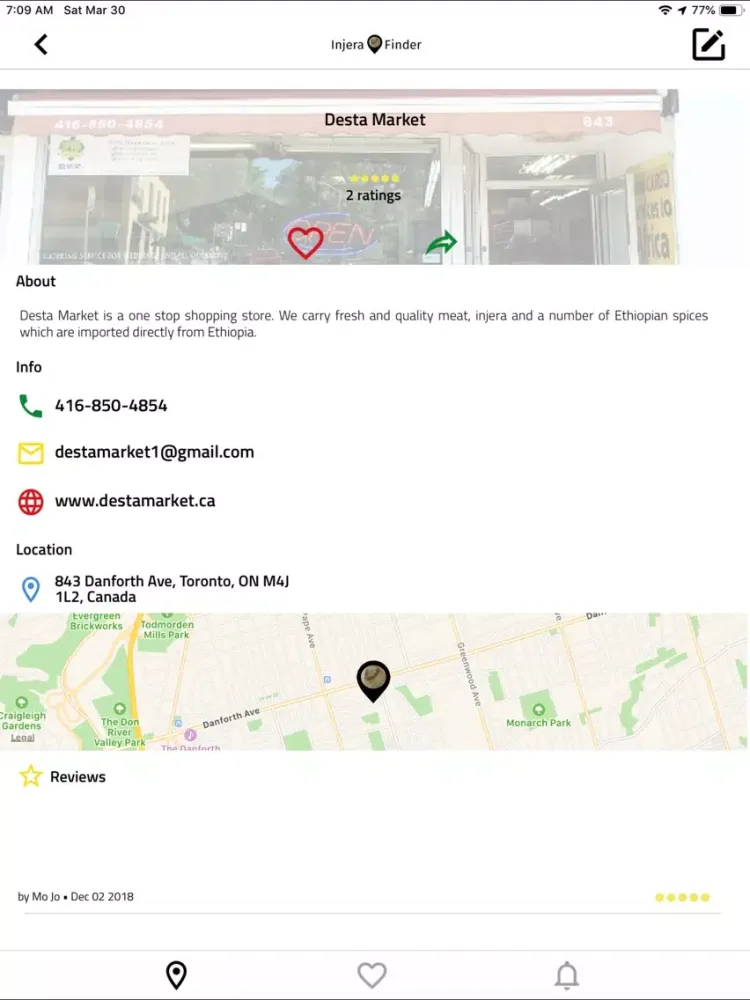 Tangkapan skrin Injera Finder iPad 