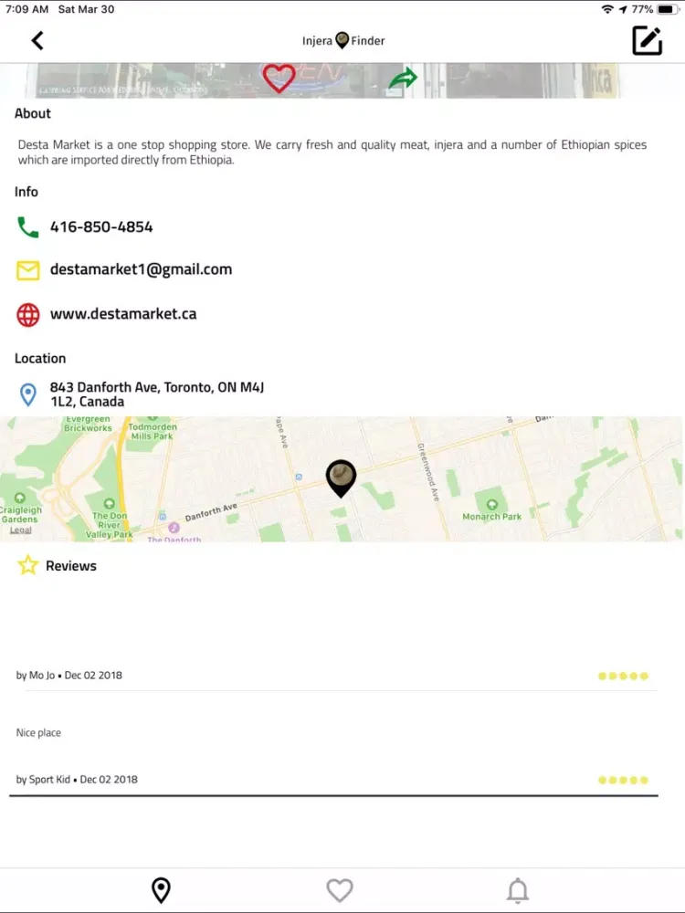 Tangkapan skrin Injera Finder iPad 