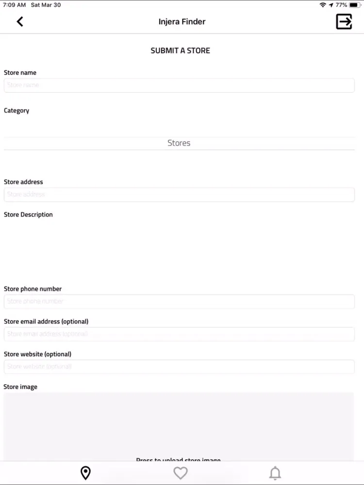 Tangkapan skrin Injera Finder iPad 
