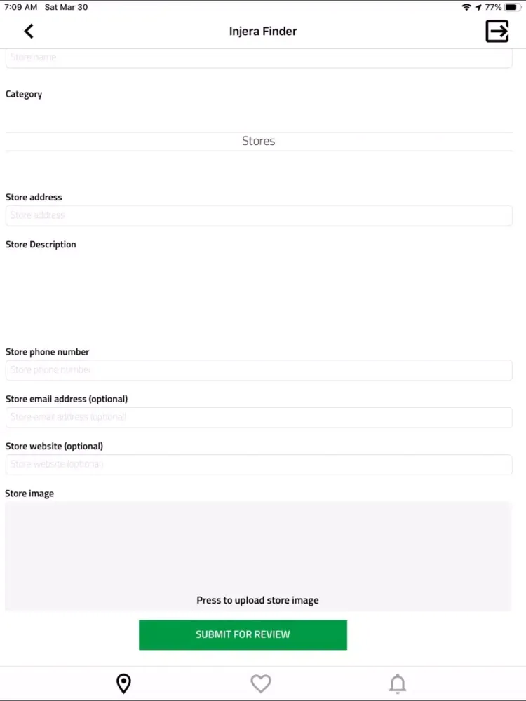 Tangkapan skrin Injera Finder iPad 