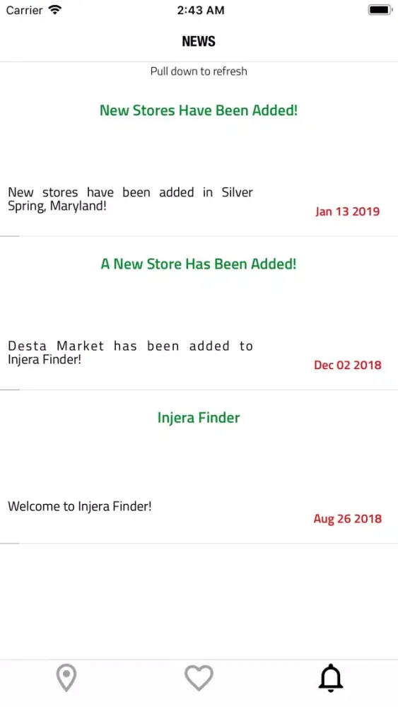 Tangkapan skrin Injera Finder