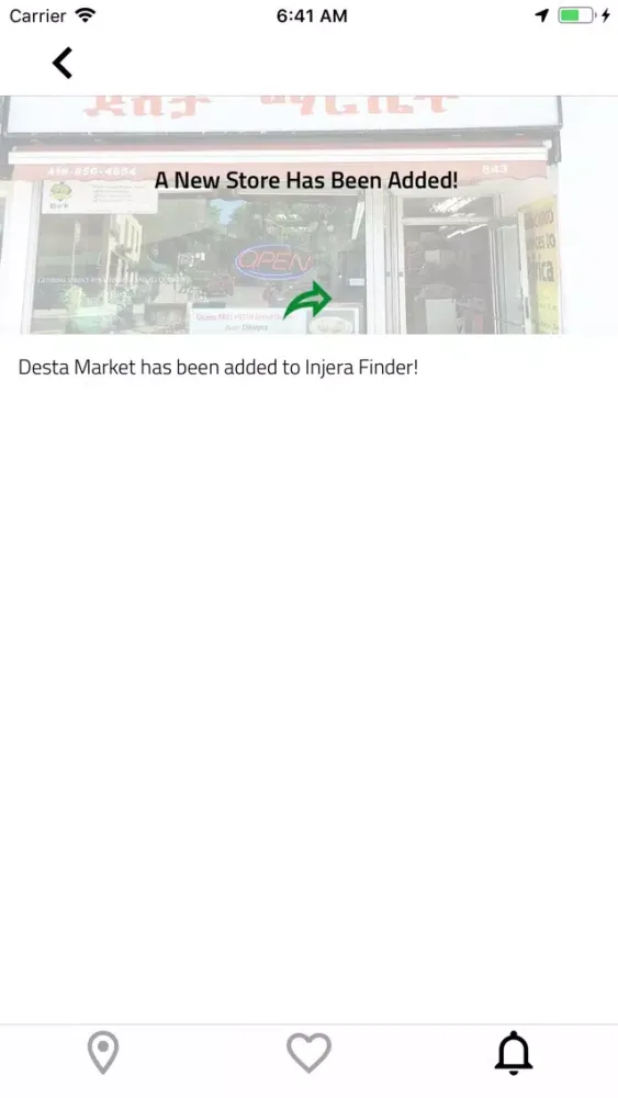 Tangkapan skrin Injera Finder
