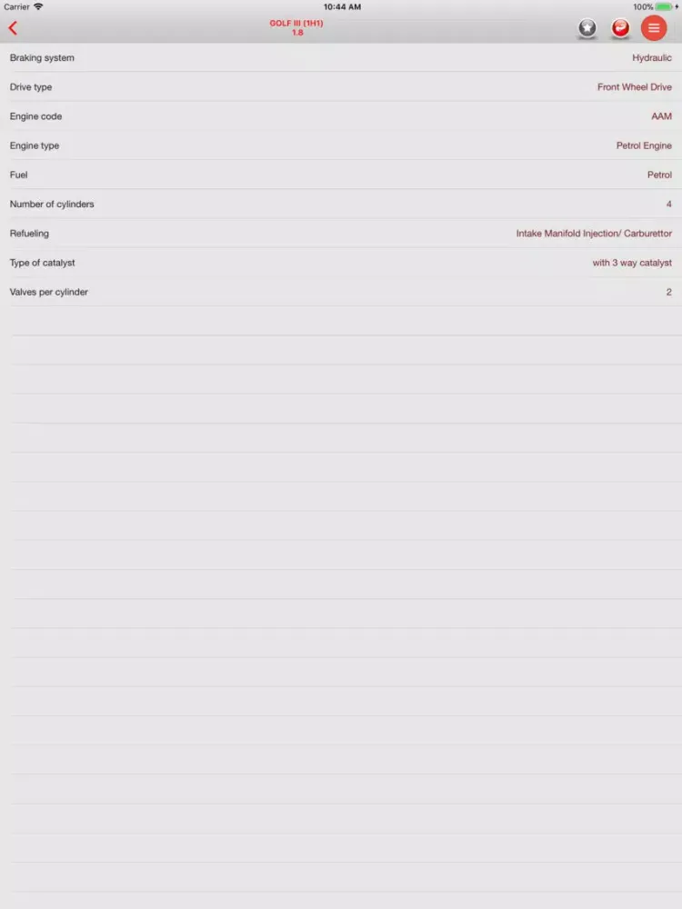 Скриншоты Auto parts VW Golf III iPad 