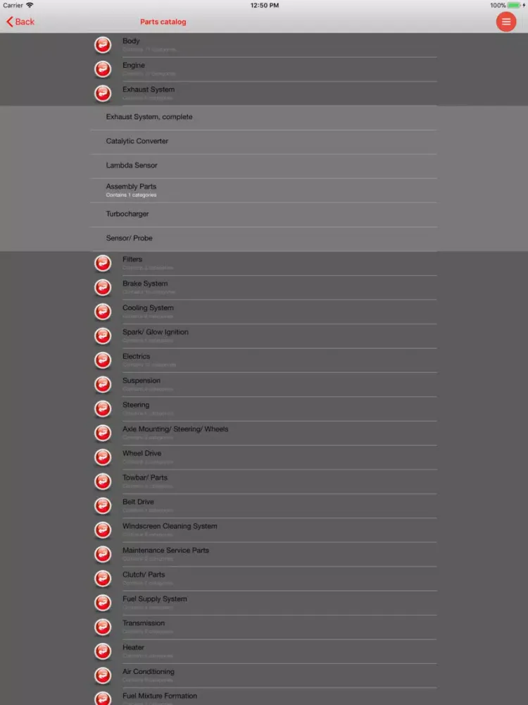 Zrzuty ekranu AutoParts VW Tiguan iPad 