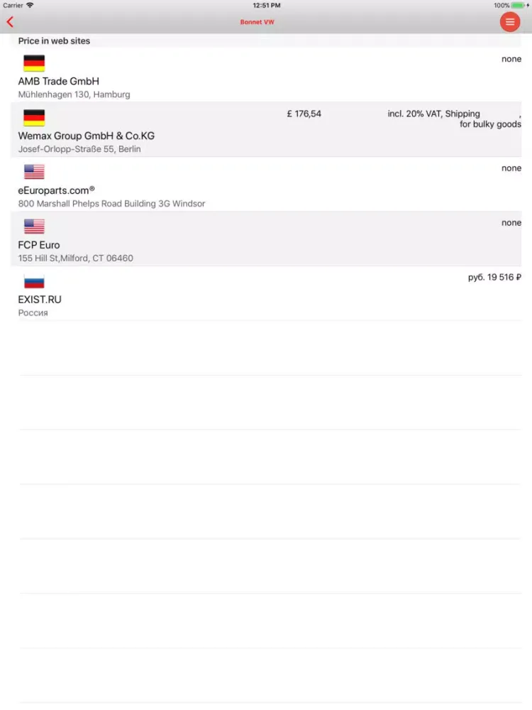 Zrzuty ekranu AutoParts VW Tiguan iPad 
