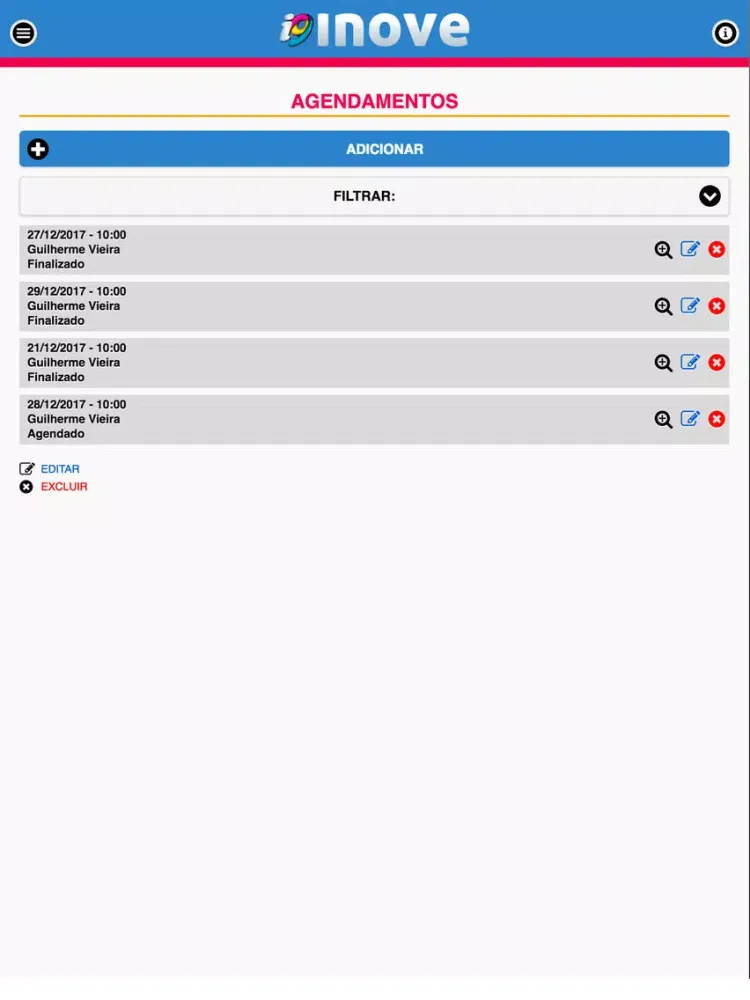 Ảnh chụp màn hình của Inove Agendamentos iPad 