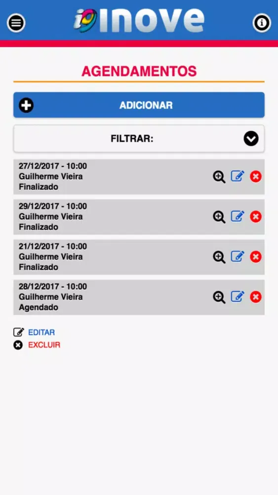 Ảnh chụp màn hình của Inove Agendamentos