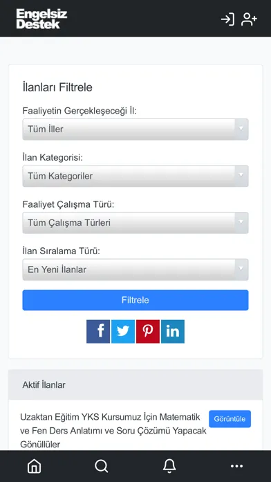 Tangkapan layar Engelsiz Destek