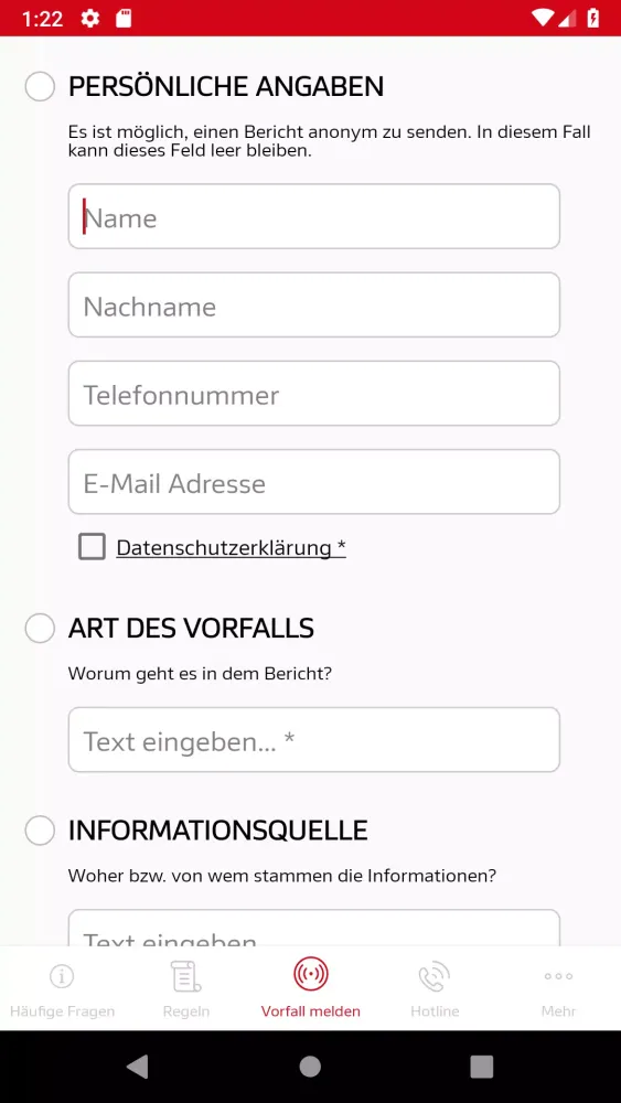 Capturas de tela do DFL Integrity App