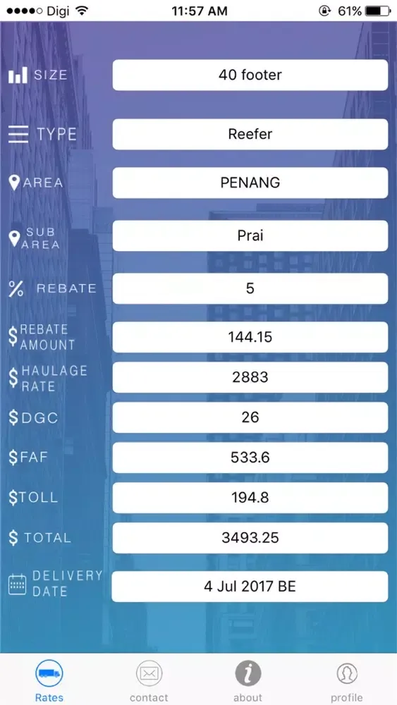IWL Haulage Tariff Screenshots