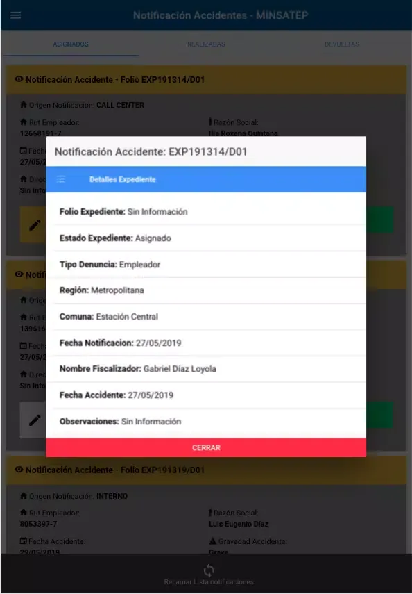 Investigación Accidentes Screenshots
