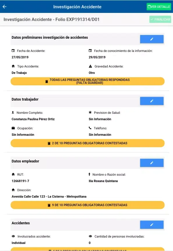 Investigación Accidentes Screenshots