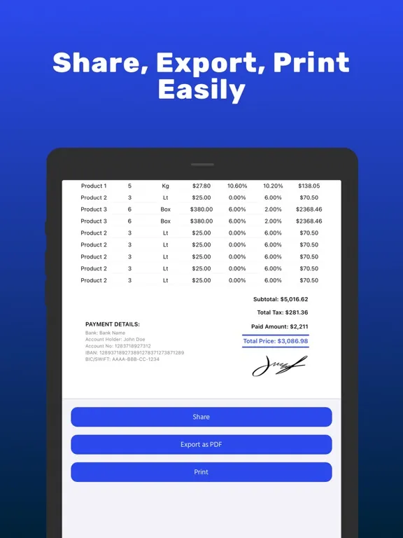 Quick and Easy Invoice App iPad  스크린샷
