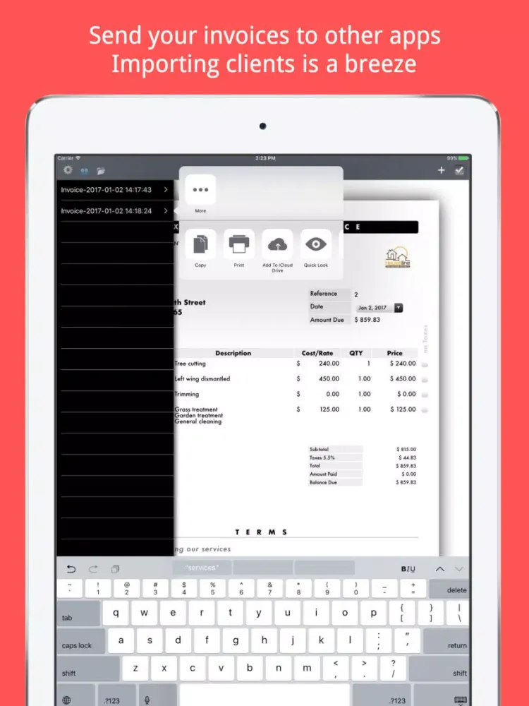 Invoice Maker Plus | Create, Send, Print PDF files iPad  スクリーンショット