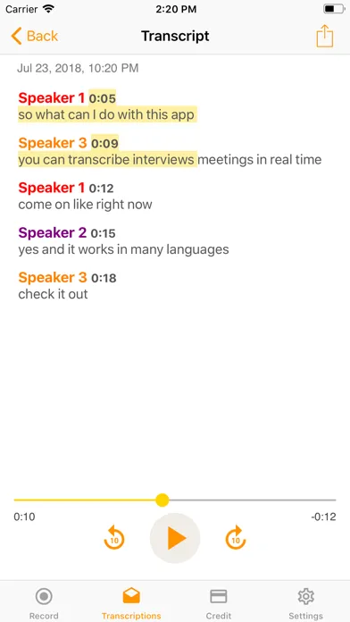 ภาพหน้าจอของ Transcribe Live