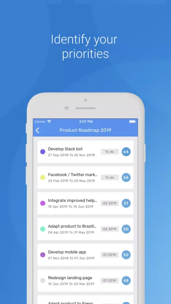 Capturas de tela do airfocus Priorities & Roadmaps