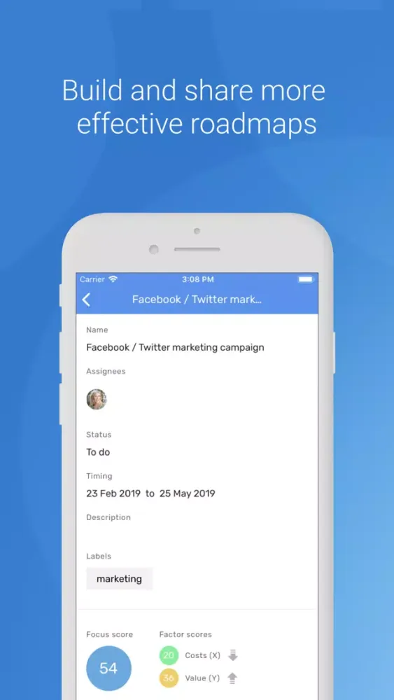 Capturas de tela do airfocus Priorities & Roadmaps