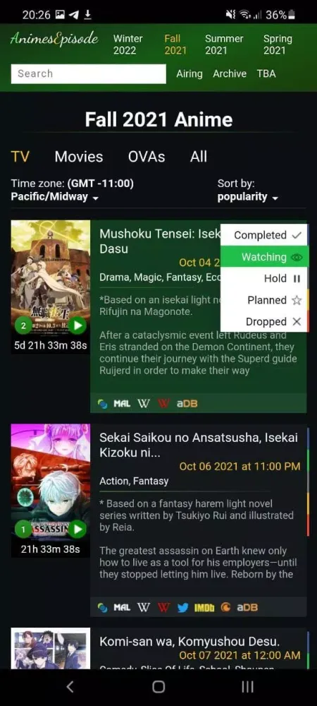 AE - Anime charts & air dates Ekran Görüntüleri