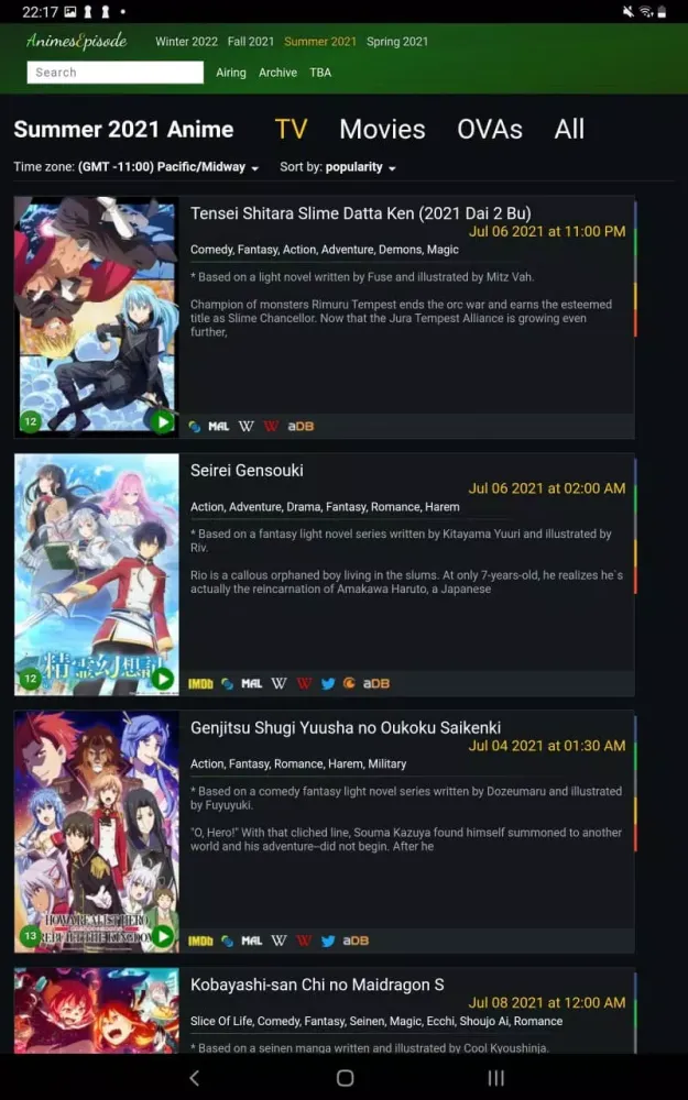 AE - Anime charts & air dates Ekran Görüntüleri