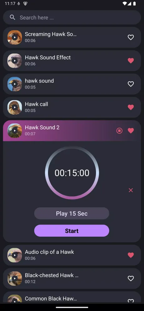 Tangkapan layar Hawk Sounds