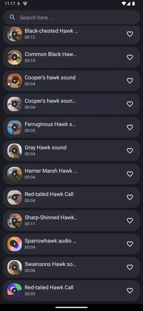 Tangkapan layar Hawk Sounds