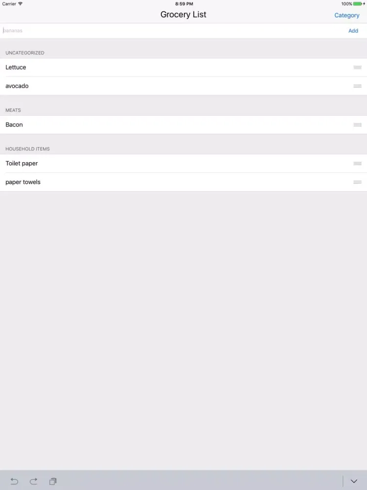Tangkapan layar Grocery Listr iPad 